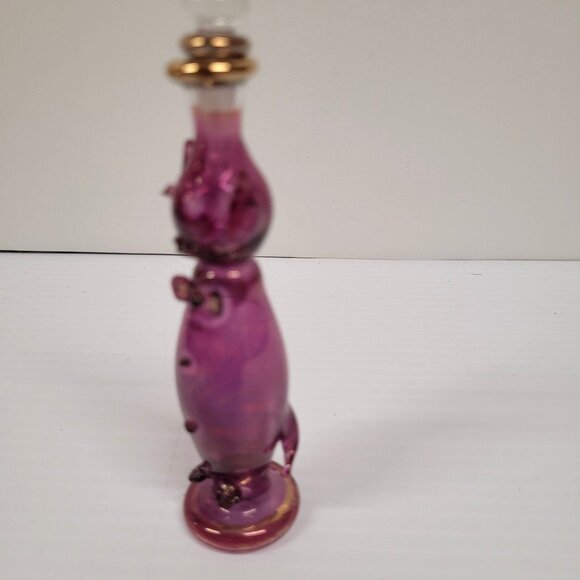 Perfume Bottle Vintage Egyptian Hand Blown Purple Gold Accents Stopper 6'' - Picture 4 of 7